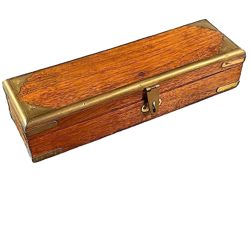 Teak Wood & Brass Hidden Compartment Box Hasp No Lock 9" x 2.75" x 2"
